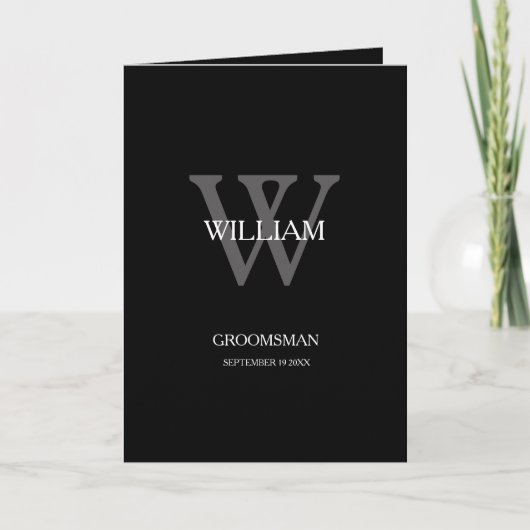 Groomsman Monogram +名前クールありがとう カード (正面)