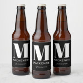 Groomsman Monogram Name Black ビールラベル (ボトル)