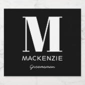 Groomsman Monogram Name Black ビールラベル (シングルラベル)