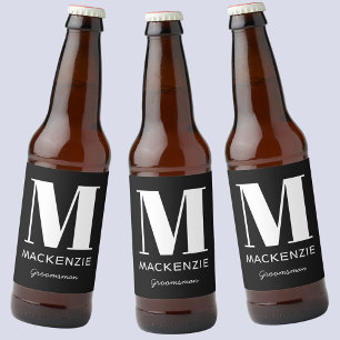 Groomsman Monogram Name Black ビールラベル