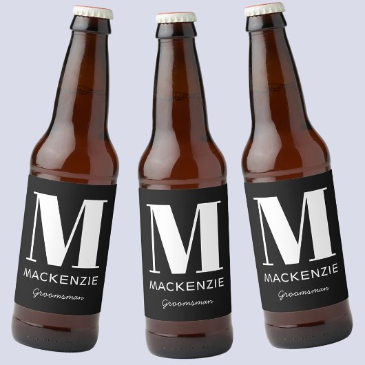 Groomsman Monogram Name Black ビールラベル