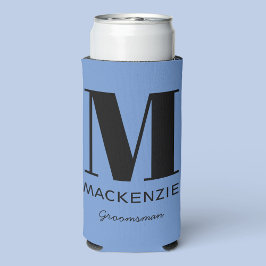 Groomsman Monogram Name Blue スリム缶クーラー