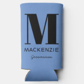 Groomsman Monogram Name Blue スリム缶クーラー (裏面)