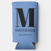 Groomsman Monogram Name Blue スリム缶クーラー (正面)