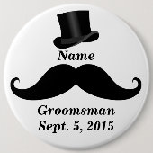 Groomsman Mustacheとトップハットピンバックボタン 缶バッジ (正面)