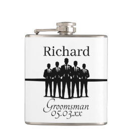 Groomsman Name Date Suit Silhouette Wedding Party フラスク