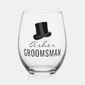 Groomsman Name Top Hatの結婚日付 ステムなしワイングラス (正面)