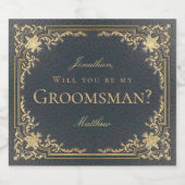 Groomsman Proposalネイビーブルー金ゴールドヴィンテージ エレガント スパークリングワインラベル (シングルラベル)