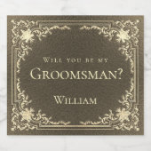 Groomsman Proposalブラック金ゴールドヴィンテージ エレガント スパークリングワインラベル (シングルラベル)