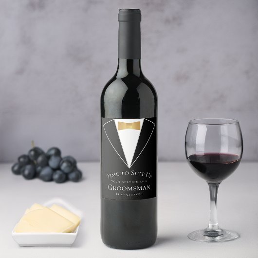 Groomsman Proposal Black フェイク金ゴールドTime to Suet Up ワインラベル