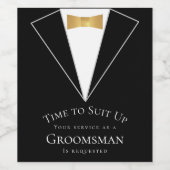 Groomsman Proposal Black フェイク金ゴールドTime to Suet Up ワインラベル (シングルラベル)