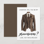 Groomsman Proposal Card, Brown Tweed Suit Jacket 招待状 (正面/裏面)