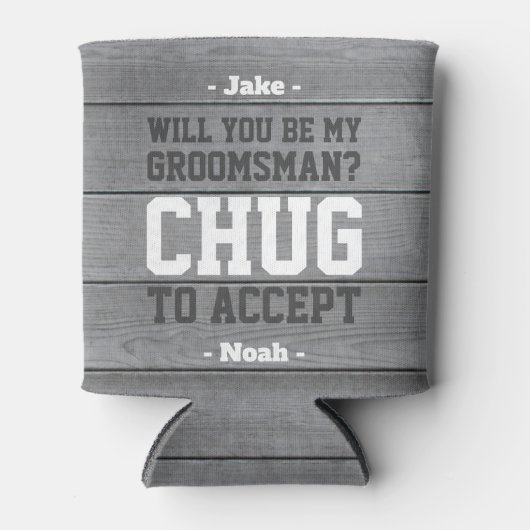 Groomsman Proposal Chagが木材を受け入おもしろいれフェイクる 缶クーラー (正面)