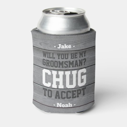 Groomsman Proposal Chagが木材を受け入おもしろいれフェイクる 缶クーラー (缶裏面)