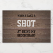 Groomsman Proposal Take a Shot 結婚's Brown Wood リキュールボトルラベル (シングルラベル)
