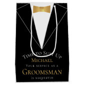 Groomsman Proposal Time to Suet Black フェイク金ゴールド ミディアムペーパーバッグ (裏面)