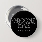 Groomsman Silverフェイクグリッター名タグボタン 缶バッジ (正面&裏面)