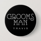 Groomsman Silverフェイクグリッター名タグボタン 缶バッジ (正面)