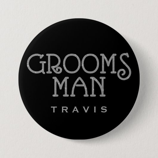 Groomsman Silverフェイクグリッター名タグボタン 缶バッジ (正面)