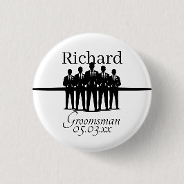 Groomsman Squad Silhouette Wedding Party Name Date 缶バッジ