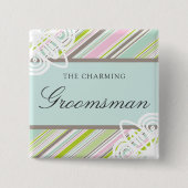 GROOMSMAN Sweet Gardenストライプ結婚の名前タグ 缶バッジ (正面)