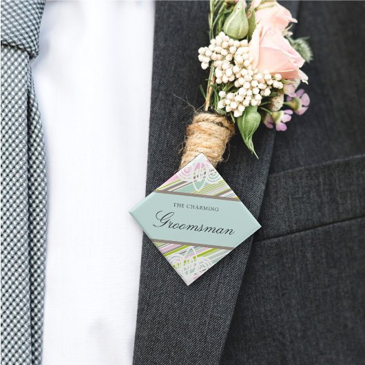 GROOMSMAN Sweet Gardenストライプ結婚の名前タグ 缶バッジ