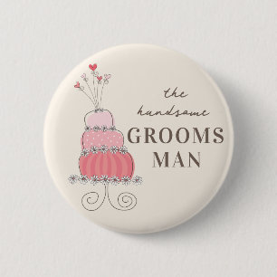 GROOMSMAN Sweet Pink's 結婚 Cake Nameタグボタン 缶バッジ