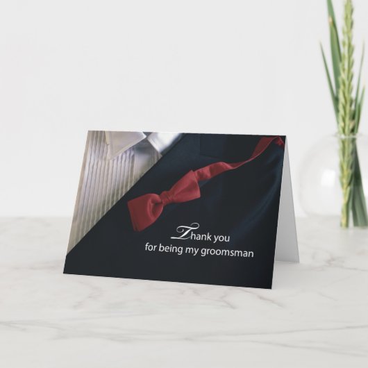 Groomsman Thank You With Red Tie and Black Tuxedo カード (正面)