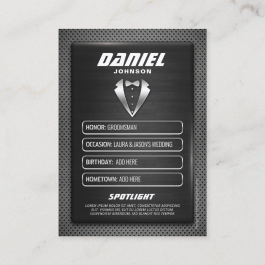 Groomsman Trading Card、MVP花婿介添人ギフト結婚、 コーリングカード (裏面)