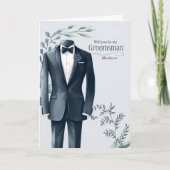 Groomsman Wedding Attendant Request Blue Tux カード (正面)