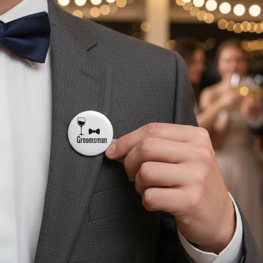 Groomsman Wine Glass and Bow Tie Button Pin  缶バッジ