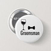 Groomsman Wine Glass and Bow Tie Button Pin  缶バッジ (正面&裏面)