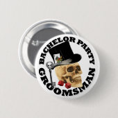 Groomsmansのゴシック様式賭博のスカルのバチュラーパーティ 缶バッジ (正面&裏面)