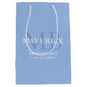 Groomsmenギフト男らしモノグラムイニシャルブルー ミディアムペーパーバッグ (正面)