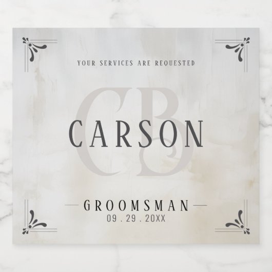 Groomsmenギフト – モノグラム結婚式の引き出物花婿介添人 リキュールボトルラベル (シングルラベル)