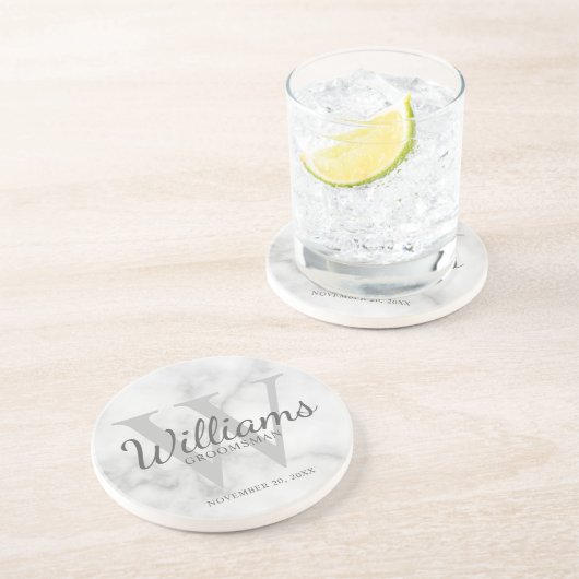 Groomsmenパーソナライズされたの名前とモノグラムをスクリプト化する コースター (側面)