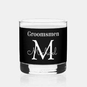 groomsmenパーソナライズされた白黒シック ウイスキーグラス