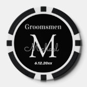 groomsmenパーソナライズされた黒と白結婚の ポーカーチップ (正面)