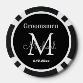 groomsmenパーソナライズされた黒と白結婚の ポーカーチップ (裏面)