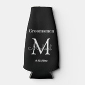 groomsmenパーソナライズされた、白黒グレイ結婚ズ ボトルクーラー (正面)