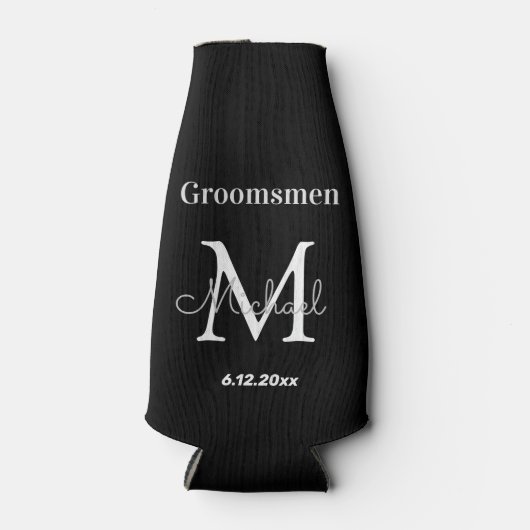 groomsmenパーソナライズされた、白黒グレイ結婚ズ ボトルクーラー (正面)