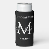 groomsmenパーソナライズされた,白黒シック結婚ズ スリム缶クーラー (Seltzer正面)