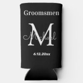 groomsmenパーソナライズされた,白黒シック結婚ズ スリム缶クーラー (裏面)