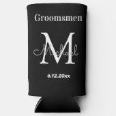 groomsmenパーソナライズされた,白黒シック結婚ズ スリム缶クーラー (正面)