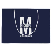 Groomsmenモダンパーソナライズされた Monogramと名前 ラージペーパーバッグ (正面)