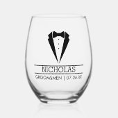Groomsmenモダン名前をカスタムするとTuxedo ステムなしワイングラス (正面)