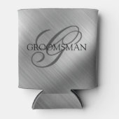 Groomsmenモノグラムブラッシュシルバー 缶クーラー (正面)
