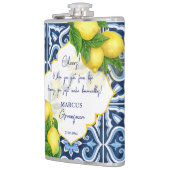 Groomsmen贈り物は青いタイルを好むレモンAmalfi フラスク (左)