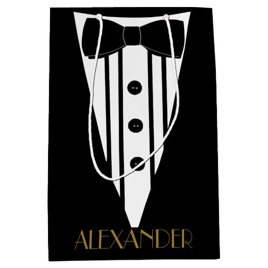 Groomsmen Tuxedoさんパーソナライズされた結婚の感謝 ミディアムペーパーバッグ (正面)