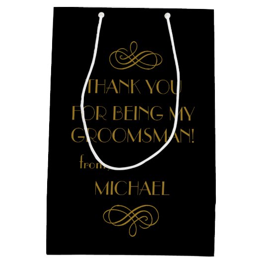 Groomsmen Tuxedoさんパーソナライズされた結婚の感謝 ミディアムペーパーバッグ (裏面)